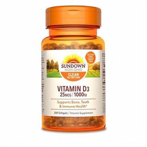 Sundown Vitamin D3 For Immune Support, Non-GMO, 25mcg 1000IU Softgels, 200 Count