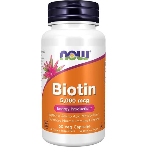 Now Biotin 5,000 Mcg Amino Acid Metabolism Energy Production 60 Veg Capsules