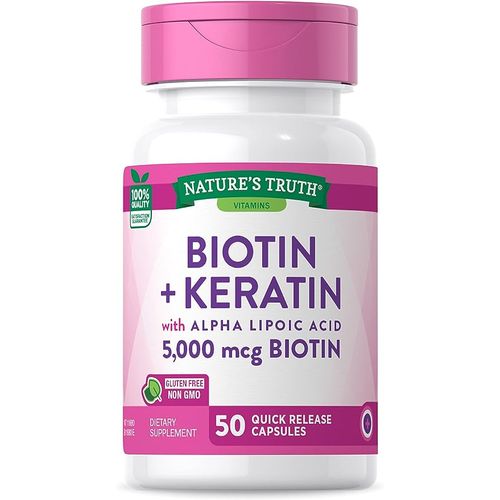 Nature'S Truth Biotin 5000 Mcg 50 Capsules  With Keratin And Alpha Lipoic Acid