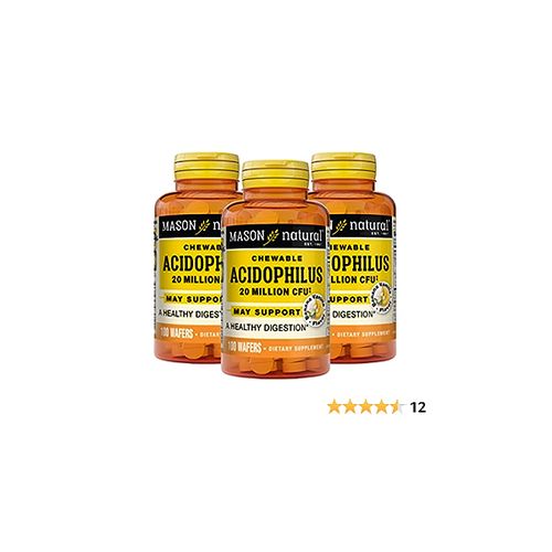 Mason Natural Acidophilus 20 Million CFU - A Healthy Digestion Vanilla Banana Flavor, 100 Chewables