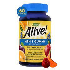 Alive Men's Daily Gummy Multivitamins Supports Multiple Body Systems Fruit Flavored 60 Count