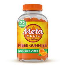 Met MUCIL Fiber Supplement Gummies, Sugar Free Orange Flavor, 5g Prebiotic Plant Based Fiber Blend, 72 count