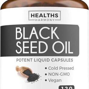 Healths Harmony Oil Black Seed Oil - 120 Softgel Capsules Skin Health (Non-GMO & Vegan) Cold-Pressed Nigella Sativa Producing Pure Black Cumin Seed Oil with Vitamin E